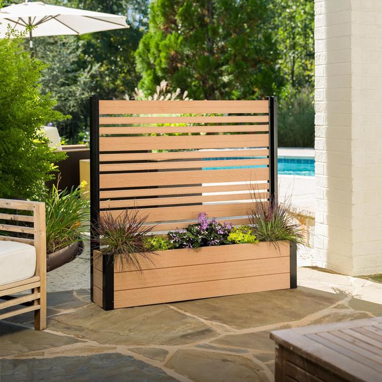 Florence Freestanding Patio Screen w/ Planter Box (Cedar) (44